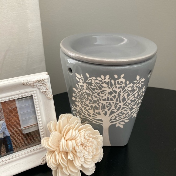 Other - Gray & white etched tree ceramic wax melt warmer